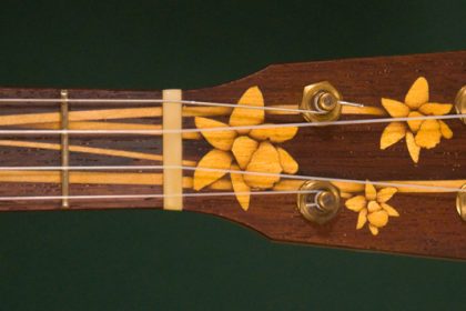 Custom pony banjo with daffodil inlay